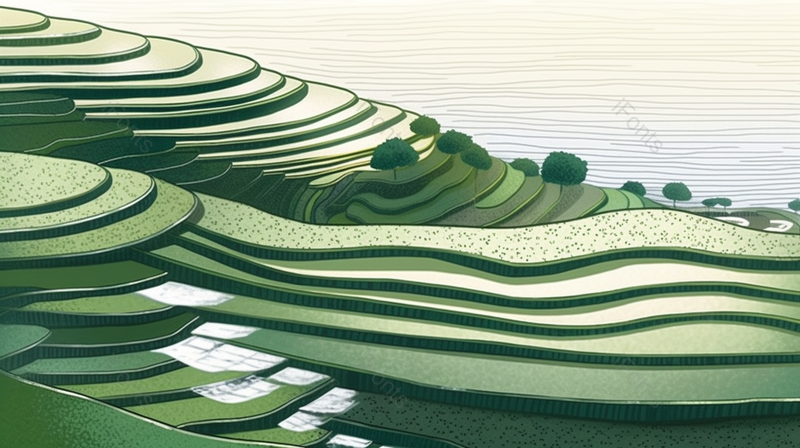 乡间夏季文艺风山间梯田插画背景,插画/手绘图,插画/手绘图库,插画/手绘图下载,插画/手绘